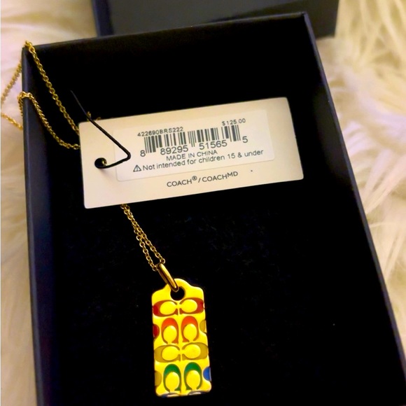 Brand New Coach Necklace in a multicolor pendant on a yellow-gold tone. $125 - Picture 1 of 10
